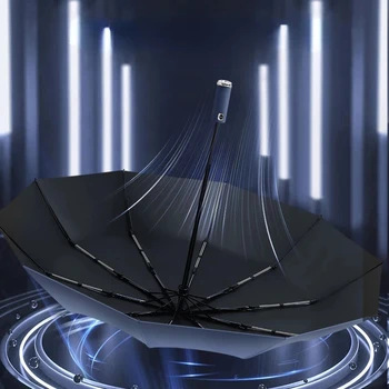 Rotação ajustável LED lanterna guarda-chuva 10-osso automático de guarda-chuva três vezes resistente ao vento carro de negócios guarda-chuva