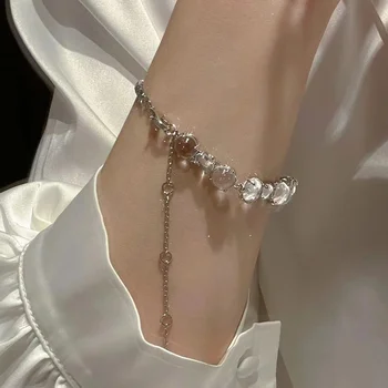 2023 Cristal Transparente De Talão De Zircão Cor Prata, Bracelete Para Mulheres De Personalidade Forme O Bracelete, A Namorada De Dom Jóia Do Partido