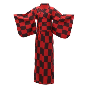 Japão Tradicional Kimono Formal De Usar O Manto De Roupão Vermelho, Uma Longa Mesa De Desempenho De Estágio A Roupa