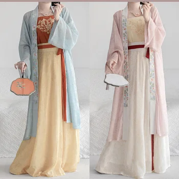 Chinês Tradicional Hanfu Bordado Vestido De Primavera-Verão Da Nova Chiffon Hanfu Conjunto De Vestido Das Mulheres Elgant Melhorado Hanfu Conjunto De Vestido