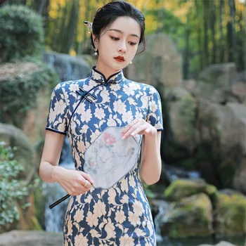 Chinês tradicional Vestido de Mulher Vestido das Mulheres do Laço Qipao Cheongsam Flor Tamanho S M L XL XXL XXXL