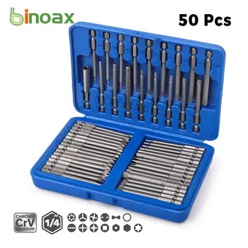 Binoax 50 PCS 75mm Extra Longo Magnético chave de Fenda Conjunto de Bits de Segurança Torx Hex Star Bits Philips Praça Chave Bits