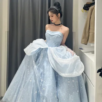 Sexy De Tubo Superior A Noite Vestidos De Princesa Fada Azul A Linha Prom Vestido De Festa Vestidos De Festa