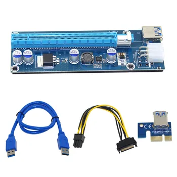 10pcs 006C Azul 1x a 16x PCI Express Placa Riser PCI-E Extender 60cm Cabo USB 3.0 SATA de 6Pin de Energia para BTC Mineiro Raiser Cartão