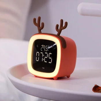 Mini Portátil Cartoon Forma de Orelha de Coelho Recarregável com Mostrador Digital LED de Perto, a Luz de Alarme de Relógio com Retroiluminação Aluno Relógios