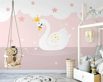 beibehang Personalizado pintado a mão-de-rosa dos desenhos animados swan crianças da sala estilo princesa interior de fundo, papel de parede, papel de parede 3d
