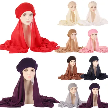 Simples Boinas Hat Cap Bolha de Chiffon Instantâneas Hijab Xale turco Abaya Turbante para as Mulheres 2023 Novo Pronto-A-Vestir o Islã Véu