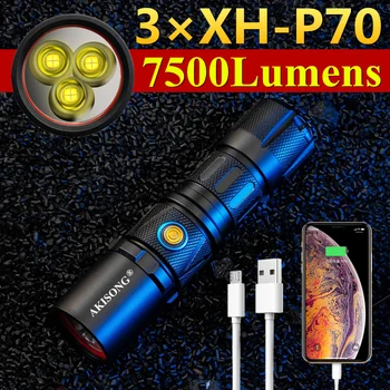 3*CREE XH-P70 de Alta Potência Caça Exterior LED Potente Lanterna de Carregamento USB 26650 de Patrulha Acampamento Ultra Brilhante Tático Tocha
