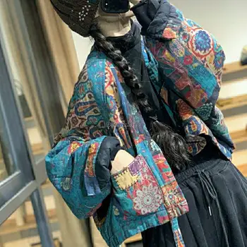 2023 original chinês do estilo nacional de moda vintage das mulheres casaco de inverno topo impresso de algodão solto thicked diário jaqueta casual g455