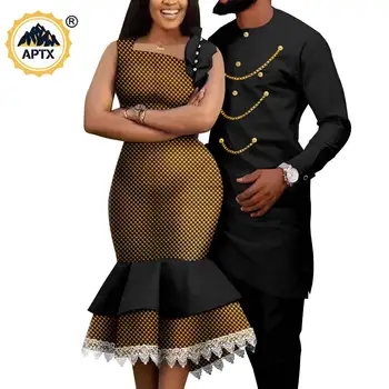 Dashiki Africana Slim Vestidos para Mulheres de Correspondência de Casal Roupas de Homens Cadeia de Camisolas e Conjuntos de Calças Festa de Casamento de Roupas Y23C039
