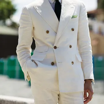 Novo Branca, o Homem do Terno Blazer Slim Fit Formal de abotoamento Duplo Lapela Entalhe Padrinhos Smoking Jacket Para Casamento
