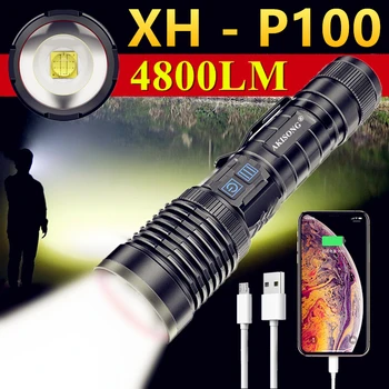 Ultra Brilhante XHP100 de Alta Potência de Carregamento por USB Zoomable XHP90/P70 Lanterna LED Potente Exterior Acampamento de Caça Tático Tocha
