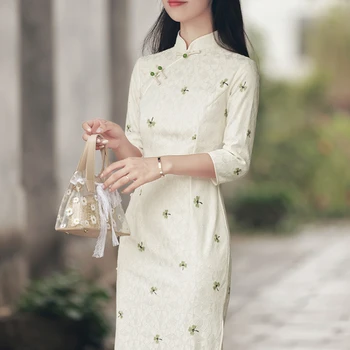 Moderno Cheongsam Jovem Magro Qipao Chinês Tradicional Lindo Colarinho De Mandarim Qipao Vestido Para As Mulheres Banquete Vestidos De Festa