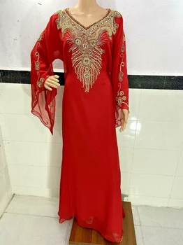 Dubai Vestido Vermelho Georgette Árabe De Marrocos Vestido Farasha Vestido Longo