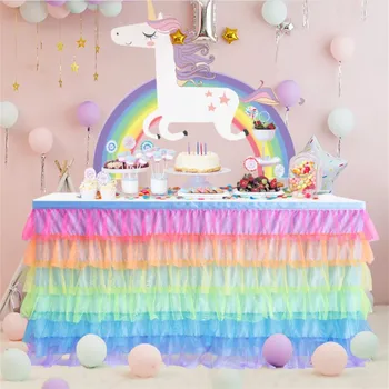 185x77cm arco-íris Tutu de Tule Tabela Saia Unicórnio Festa de Aniversário, Decoração de Casamento Mesa de Contorno de Chuveiro do Bebê Decoração de Suprimentos