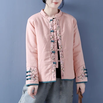 2023 Inverno, outono, as mulheres chinesas retro grossa de algodão acolchoado jaqueta qipao botão do casaco mulheres em pé de gola estilo étnico roupas
