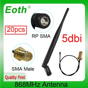 EOTH 20pcs 868mhz antena de 5dbi sma fêmea 915mhz lora antene iot módulo lorawan antene ipex 1 SMA macho com cabo flexível Cabo de Extensão