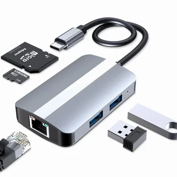 5-EM-1 USB C Tipo de Hub-C Docking Station para Multiportas com Adaptador SD TF Leitor de Cartão de Ethernet RJ45, USB 3.0, USB 2.0 para MacBook MateBook