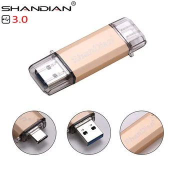 SHANDIAN USB 3.0 Promoções do Tipo-C 3.1 OTG 32GB 64GB de Armazenamento Externo memory stick 16GB 64GB computador portátil unidade flash USB