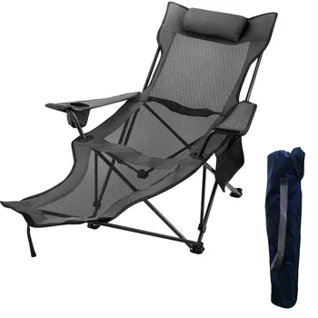 OUZEY Dobrável Acampamento Cadeira, 330 Kg de Capacidade, com apoio para os Pés Malha de Cadeira de descanso com Suporte de Copo e de Armazenamento Bag duplo, Cinza