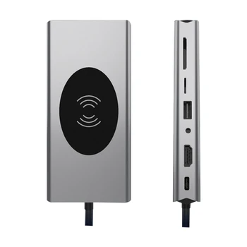 9 Em 1 Suporte do Carregador Dock Estação de Ancoragem USB Hub é compatível com 15W de Carregamento sem Fios