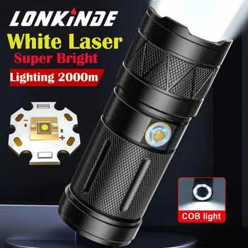 Chute de longa distância de 2000m Branco Laser LED Lanterna elétrica Recarregável do DIODO emissor de luz Tocha Poderosa Lanternas USB Built-In 9000mAh Bateria Lâmpada da Mão