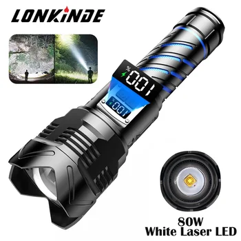 80W Potente Lanterna LED Recarregável USB Luz Forte Tático Zoomable Lanterna Acampando ao ar livre Usando 26650 Bateria Lanterna