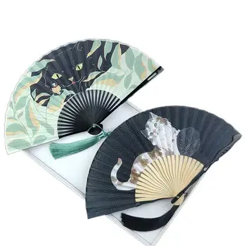 Fã chinês leques de Verão Portátil Dobrável Fã de Gato Algodão Oriental Japonesa estilo Clássico Fã Hanfu Acessórios Presentes