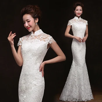 1pcs/muito estilo chinês vintage slim longa noiva cheongsam alto grau de rendas de algodão perfurado bordado zíper do vestido