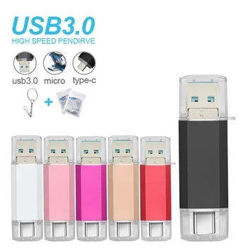 USB 3.0 3 EM 1 Unidade Flash Pendrive 256 gb de Memória de Alta Velocidade Vara pendrive 128GB 64GB 32GB 16GB OTG USB Pendrive Flash Drives