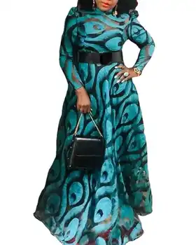 2023 Sem Cinto Africana Vestidos para Mulheres de Verão, Mulheres Africanas de Manga Longa Poliéster Vestido Longo Maxi Vestido Africano Roupas das Mulheres