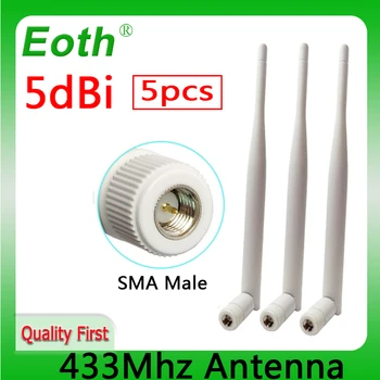 EOTH 5pcs 433mhz antena de 5dbi sma macho lora antene pbx iot módulo lorawan receptor de sinal de antena de alto ganho