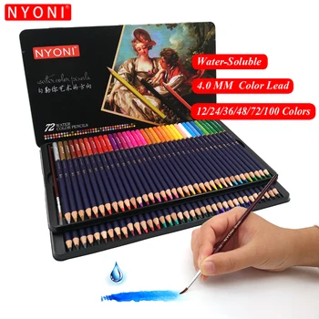 NYONI Premium Soft Core 72 Aquarela Lápis 12-100 Lapis De Cor Profissional Solúvel em Água Lápis de cor para materiais de Arte