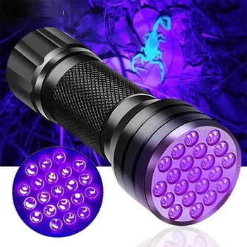 Portátil 21 LED UV Ultravioleta Lanterna Blacklight 395NM Mini Tocha Lâmpada Flash Para Urina de animais de Estimação Manchas Pretas Luz de Lanternas