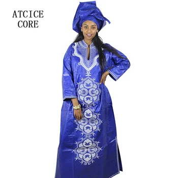 Africana Vestidos Para A Mulher Bazin Riche De Design De Bordado Vestido Longo Cachecol