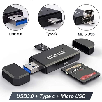 Leitor de Cartão SD USB 3.0 OTG Micro-USB Tipo C Leitor de Cartão Leitor SD Leitor de Cartão de Memória Micro SD TF USB Tipo-C OTG Cardreader