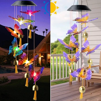 LED Solar Wind Chime Lâmpada Beija-flor Lâmpada de Pingente Wind Chime Lâmpada Decorativa Mudança de Cor da Lâmpada a Lâmpada Solar de Jardim Decoração
