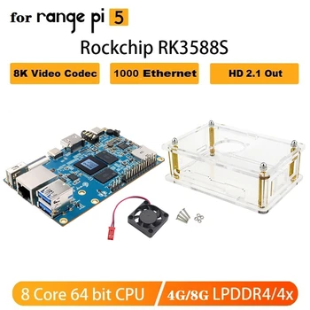 Para Orangepi 5 Conselho de Desenvolvimento+Caso+Kit Fã, RK3588S 8-Core ARM de 64 bits RAM 8K Vídeo Gigabit wi-Fi+BT Conselho de Desenvolvimento