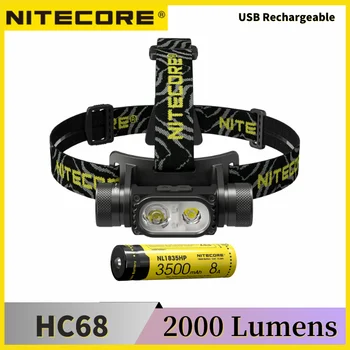 NITECORE HC68 Farol 2000Lumens Auxiliar red light Recarregável USB Incluem NL1835HP Bateria